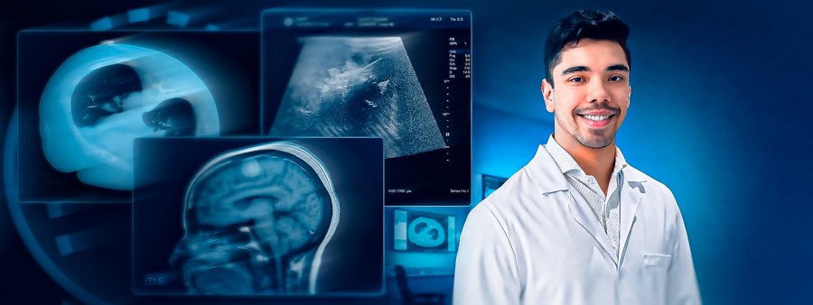 Dr. Rodolfo Pinon e imagens de exames médicos